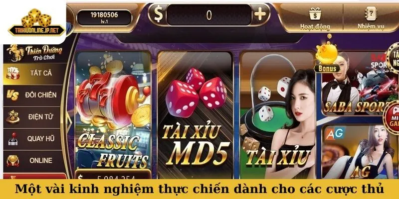 tài xỉu MD5 Một vài kinh nghiệm thực chiến dành cho các cược thủ